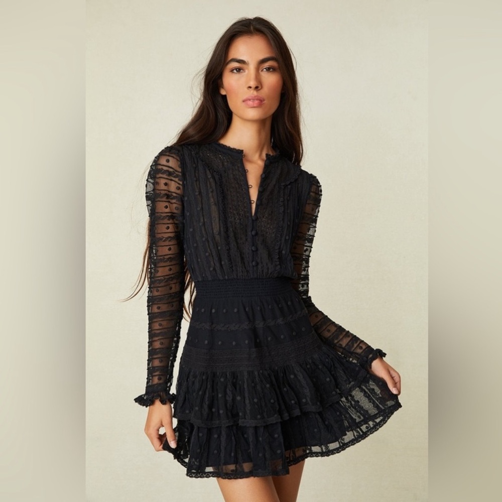 NWT LoveShackFancy black lace mini dress
